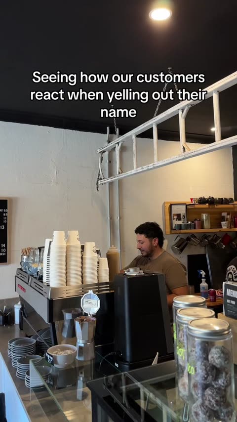 Adelaide cafe staff yelling customer names extra loud at the pickup counter (drink-ready call).